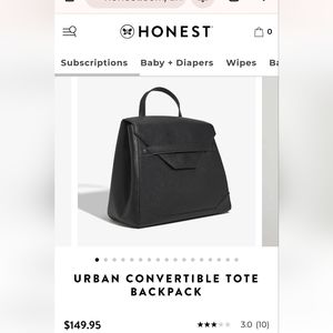 EUC Honest Baby Vegan Leather Trendy Chic Diaper Bag Backpack